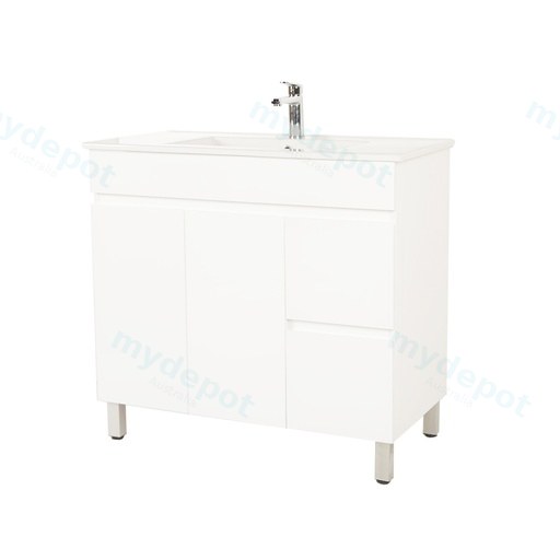 900*350*710mm Freestangding Gloss White Slim PVC Vanity Right Drawer With Top 90S