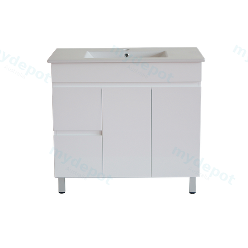900*350*710mm Freestangding Gloss White Slim PVC Vanity Cabinet Only Left Drawer