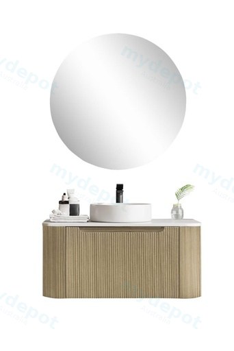 900*460*400mm Bur Oak Round Edge Grooved Wall Hung Vanity Cabinet Only Soft Closed Single Drawer