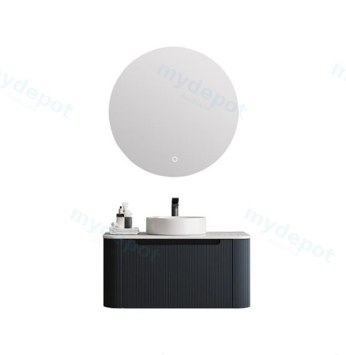 900*460*400mm Matt Black Round Edge Grooved Wall Hung Vanity Cabinet Only Soft Closed Single Drawer