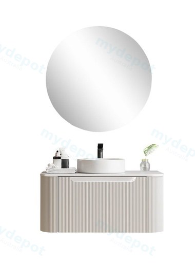 900*460*400mm Matt White Round Edge Grooved Wall Hung Vanity Cabinet Only Soft Closed Single Drawer