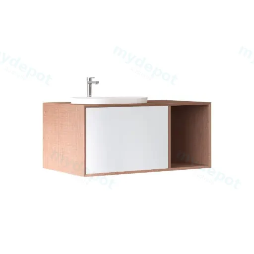 900*540*400mm Wall Hung Costa Oak Woodgrain Vanity Right Drawer With Cosy 60 Basin