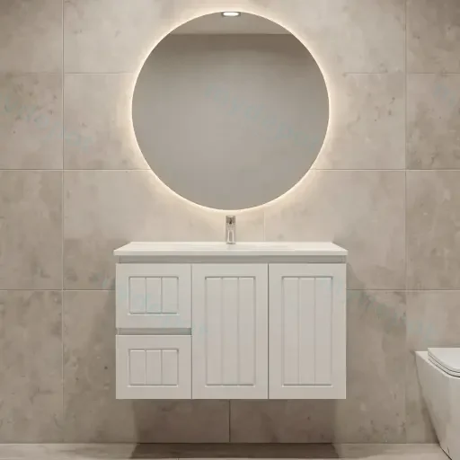900Lx550Hx460Dmm Amber Matte White 2PAC MDF 2L/DW 2R/DR Wall Hung Vanity