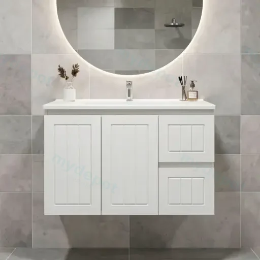 900Lx550Hx460Dmm Amber Matte White 2PAC MDF 2R/DW 2L/DR Wall Hung Vanity