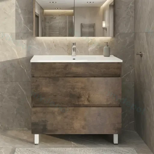 900Lx830Hx450Dmm Dark Oak MDF Board with PVC Vacuum Filmed 2/DW Freestanding Vanity