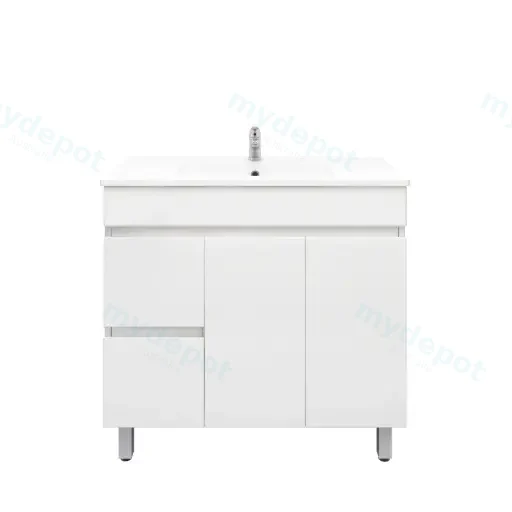 900mm Freestanding Bathroom Vanity Cabinet Only PVC Left Drawer Gloss White