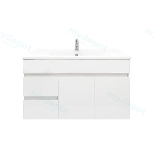 900mm Wall Hung Bathroom Vanity Cabinet Only PVC Left Drawer Gloss White