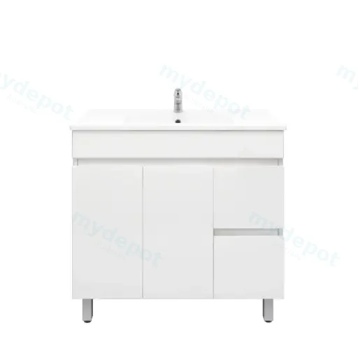 900mm Freestanding Bathroom Vanity Cabinet Only PVC Right Drawer Gloss White