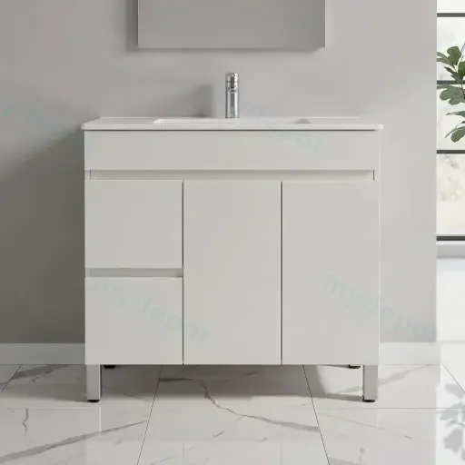 900Lx830Hx450Dmm Gloss White 2PAC MDF 2L/DW 2R/DR Freestanding Vanity