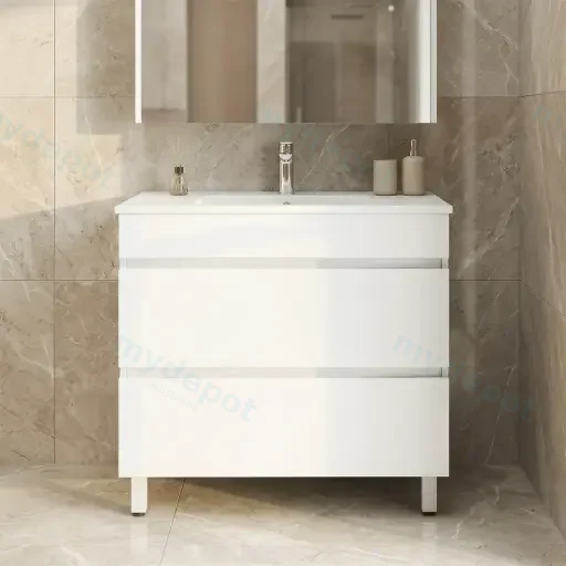 900Lx830Hx450Dmm Matte White MDF Board with PVC Vacuum Filmed 2/DW Freestanding Vanity