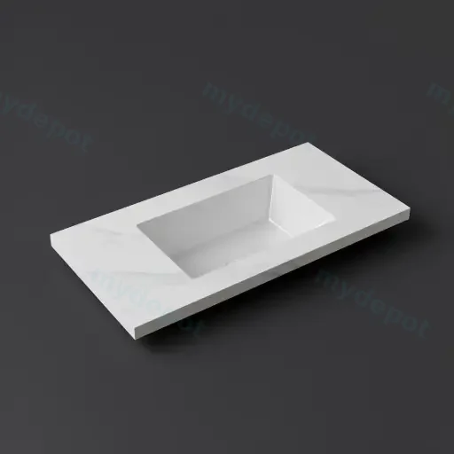 900x460x190mm Carrara White Sintered Stone Seamlessjoined With Fine Ceramic Basin Single Bowl No Tap Hole