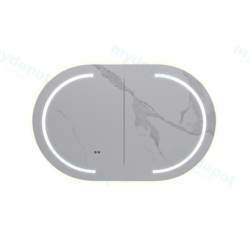 900mm Oval Matte White MDF Two Doors LED Shaving Cabinet