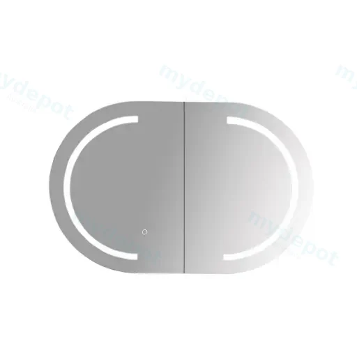 900x600x160mm Matt White Athena LED Oval PVC Shaving Cabinet Two Doors