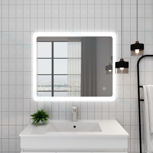 900x750mm Curved Rim Rectangle 3 Color Frontlit LED Mirror With Touch Sensor Switch