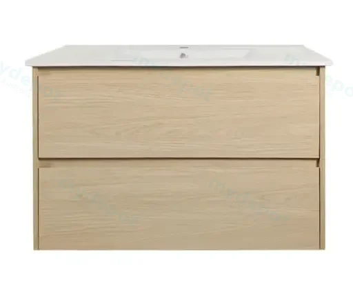 900x460x560mm Hera Tas Oak Wall Hung MDF Vanity With Carrara White Stone Top Two Soft Closing Drawers