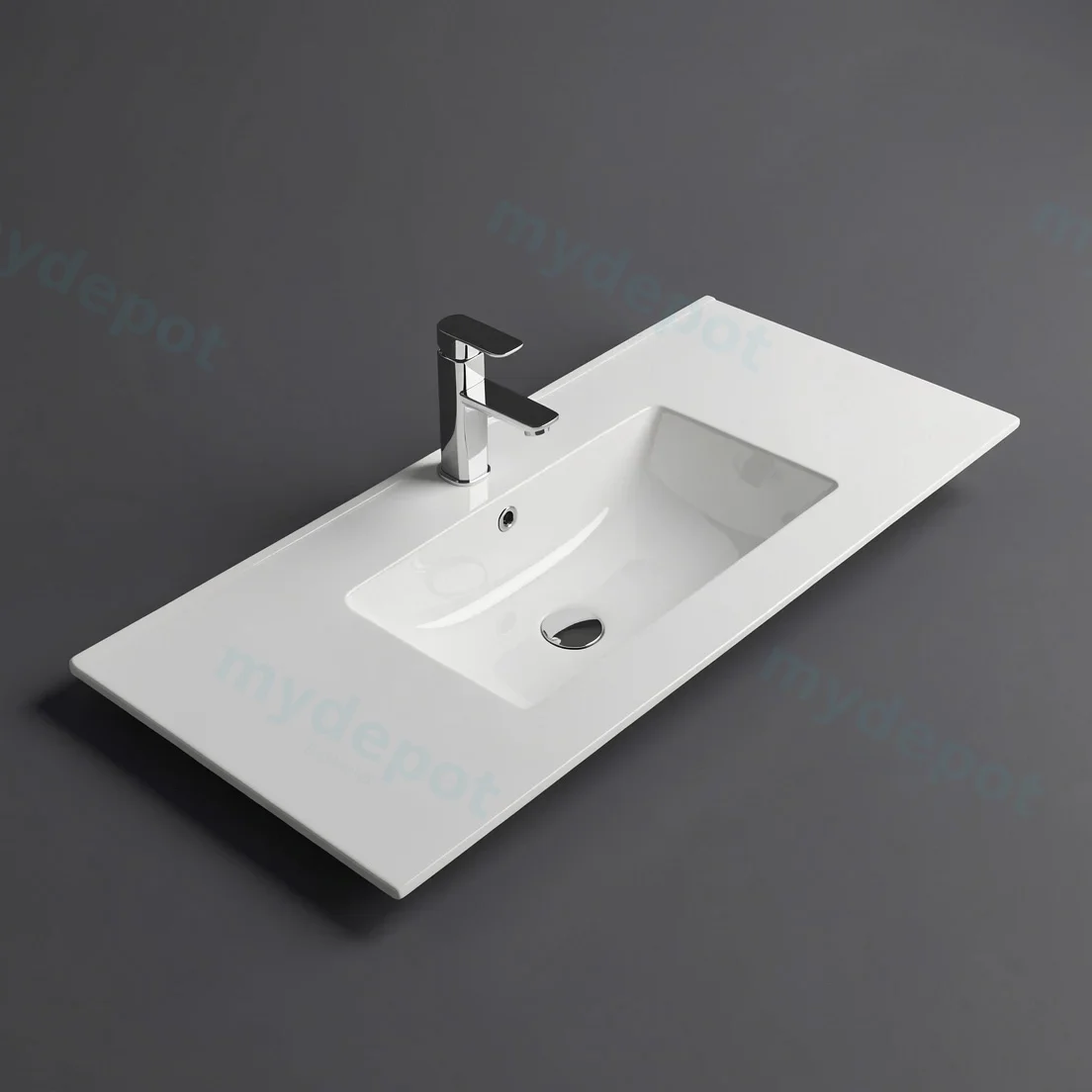 905*463*175mm Gloss White Crete Fine Ceramic Counter Top One Tap Hole Overflow,32mm Waste