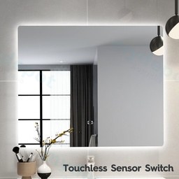 900×750mm Curved Rim Rectangle 3 Color Backlit LED Mirror With Touchless Sensor Switch