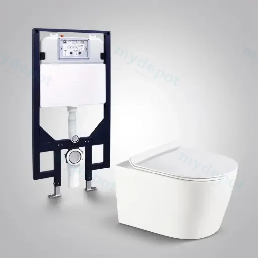 Agena R&T Inwall Wall Hung Toilet Suite Pan:Gloss White Rimless Wall Hung Pan