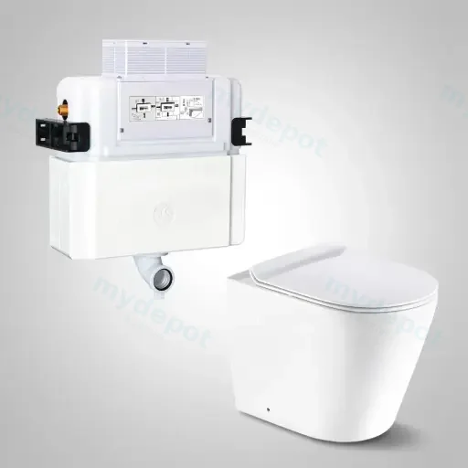 Agena R&T Lower Counter Inwall Floor Toilet Suite Gloss White Rimless Floor Pan