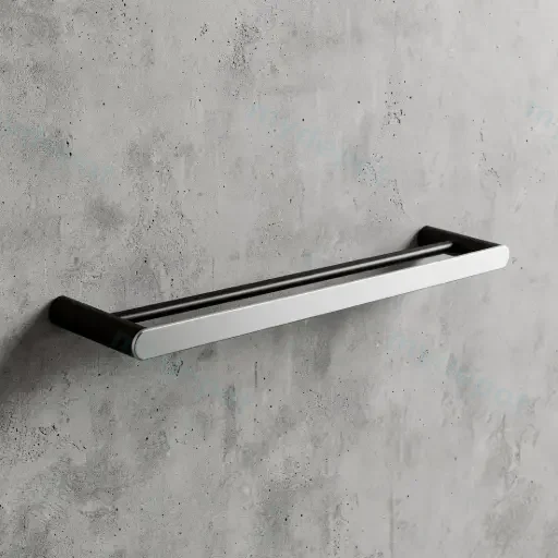 Bellino Chrome & Matte Black 600mm Double Towel Rail