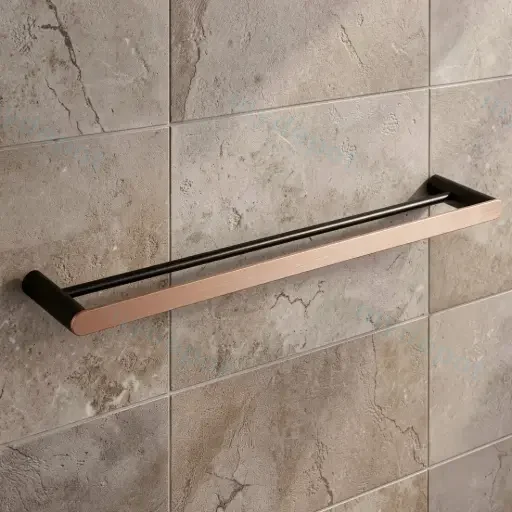 Black & Rose Gold Double Towel Rail 800mm Stainless Steel 304 Wall Mounted