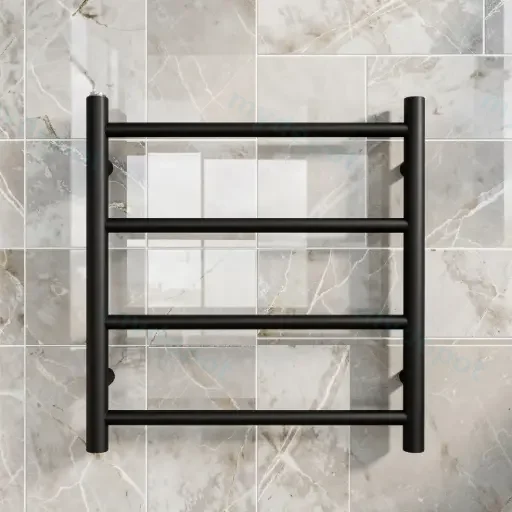 Black Round Electric Heated Towel Rack 4 Bars