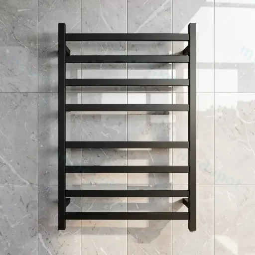 Black Square Electric Heated Towel Rack 8 Bars