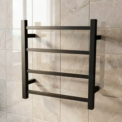 Black Square Electric Heated Towel Rack 4 Bars