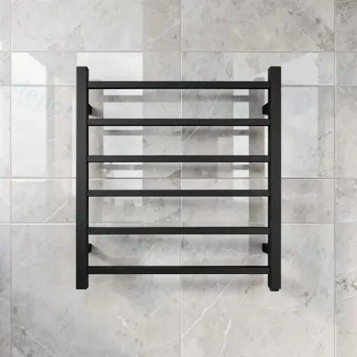 Black Square Electric Heated Towel Rack 6 Bars