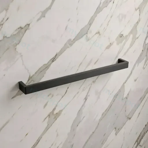 Cavallo Matte Black Square Single Towel Rail 600mm