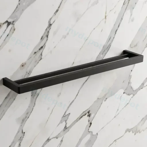 Cavallo Matte Black Square Double Towel Rail 800mm