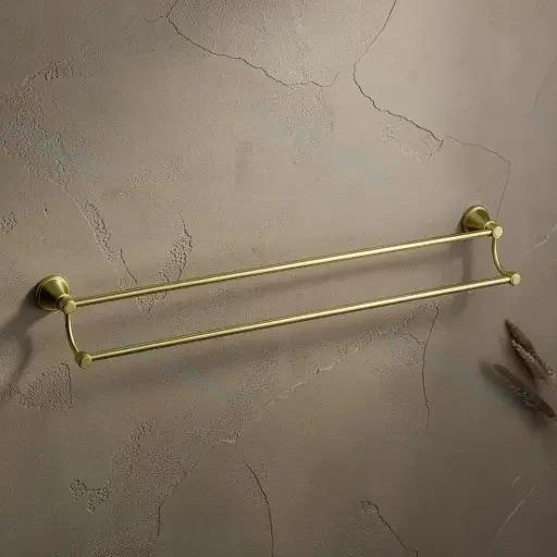 Clasico Double Towel Rail 800mm in Brushed Gold