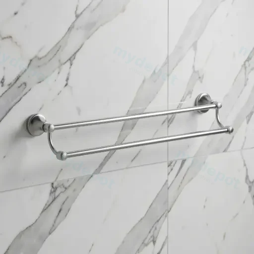 Clasico Double Towel Rail 800mm in Brushed Nickel