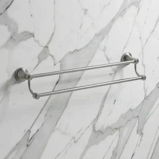 Clasico Double Towel Rail 600mm in Brushed Nickel
