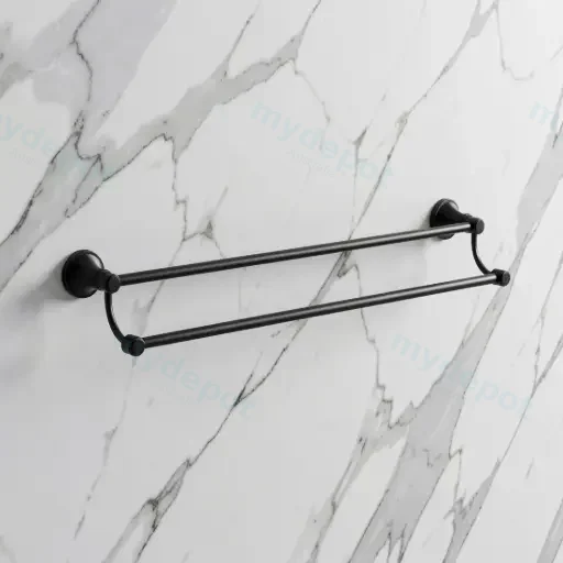 Clasico Double Towel Rail 600mm in Matt Black