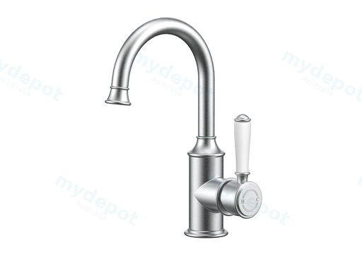 Clasico Gooseneck Basin Mixer Ceramic handle in Brushed Nickel