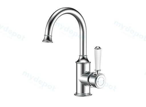 Clasico Gooseneck Basin Mixer Ceramic handle Chrome