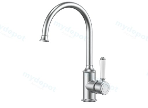 Clasico Gooseneck Sink Mixer Ceramic handle in Brushed Nickel