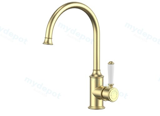 Clasico Gooseneck Sink Mixer Ceramic handle in Brushed Gold
