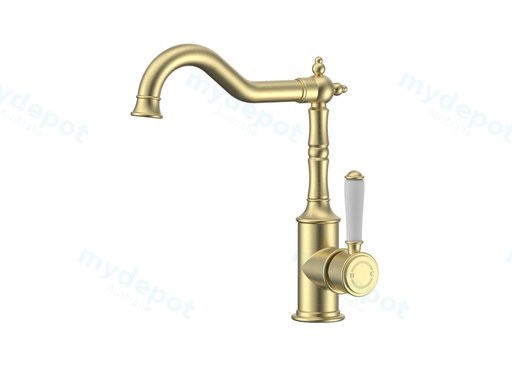 Clasico Sink Mixer Ceramic handle in Brushed Gold