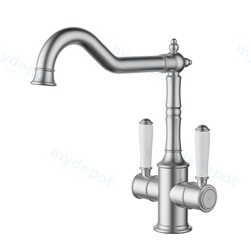 Clasico Twin Handle Sink Mixer Ceramic Handle Brushed Nickel