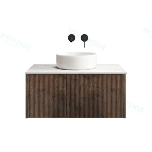 800mm Customised Kiama Plywood One Door One Drawer Wall Hung Vanity Cabinet Only Dark Oak