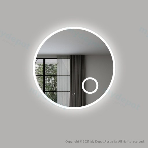 900mm Round 3 Color Frontlit LED Mirror With Magnifier With Touch Sensor Switch