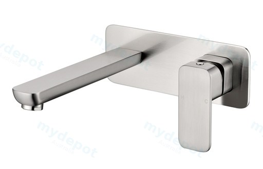 Eden Round Cornered Rectangle Handle Wall Basin Mixer Brushed Nickel Lead Free