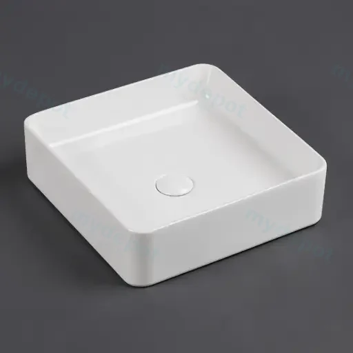 Cora Above Counter Ceramic Basin Square 360x360x110mm Gloss White Non Overflow