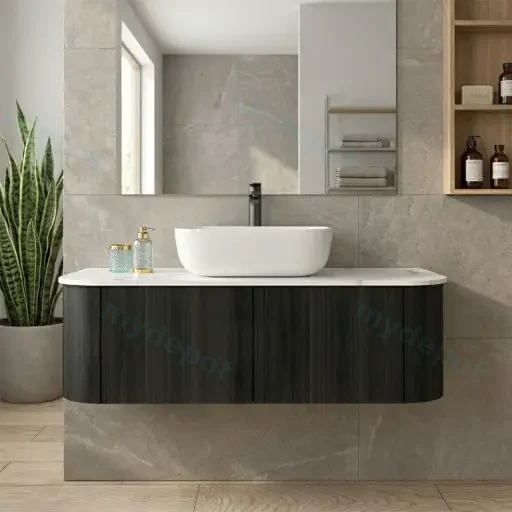 Kiama 1200mm Bottega Oak Two Drawers Curved Wall Hung Vanity Cabinet Only