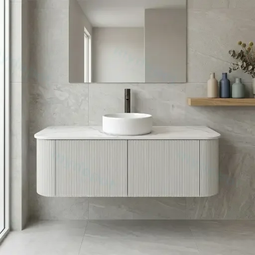 Kiama 1200mm Matte White Two Drawers Curved Wall Hung Vanity Cabinet Only