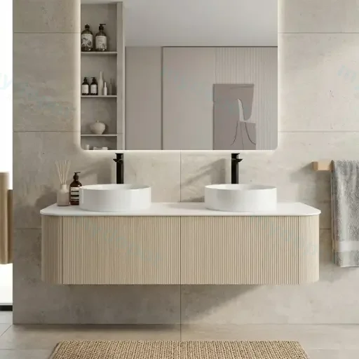 1500mm Kiama Coastal Oak Two Drawers Curved Wall Hung Vanity Cabinet Only