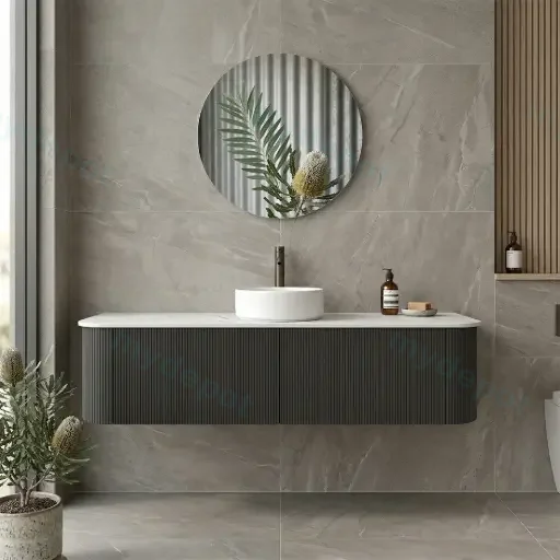 1500mm Kiama Matte Black Two Drawers Curved Wall Hung Vanity Cabinet Only