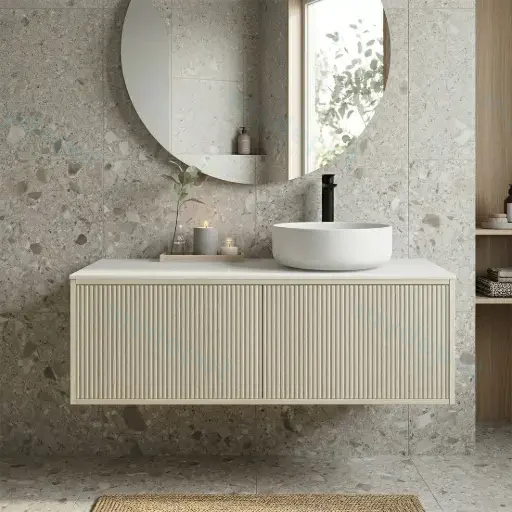 Kiama 1200mm Coastal Oak One Right Drawer One Left Door Wall Hung Vanity Cabinet Only